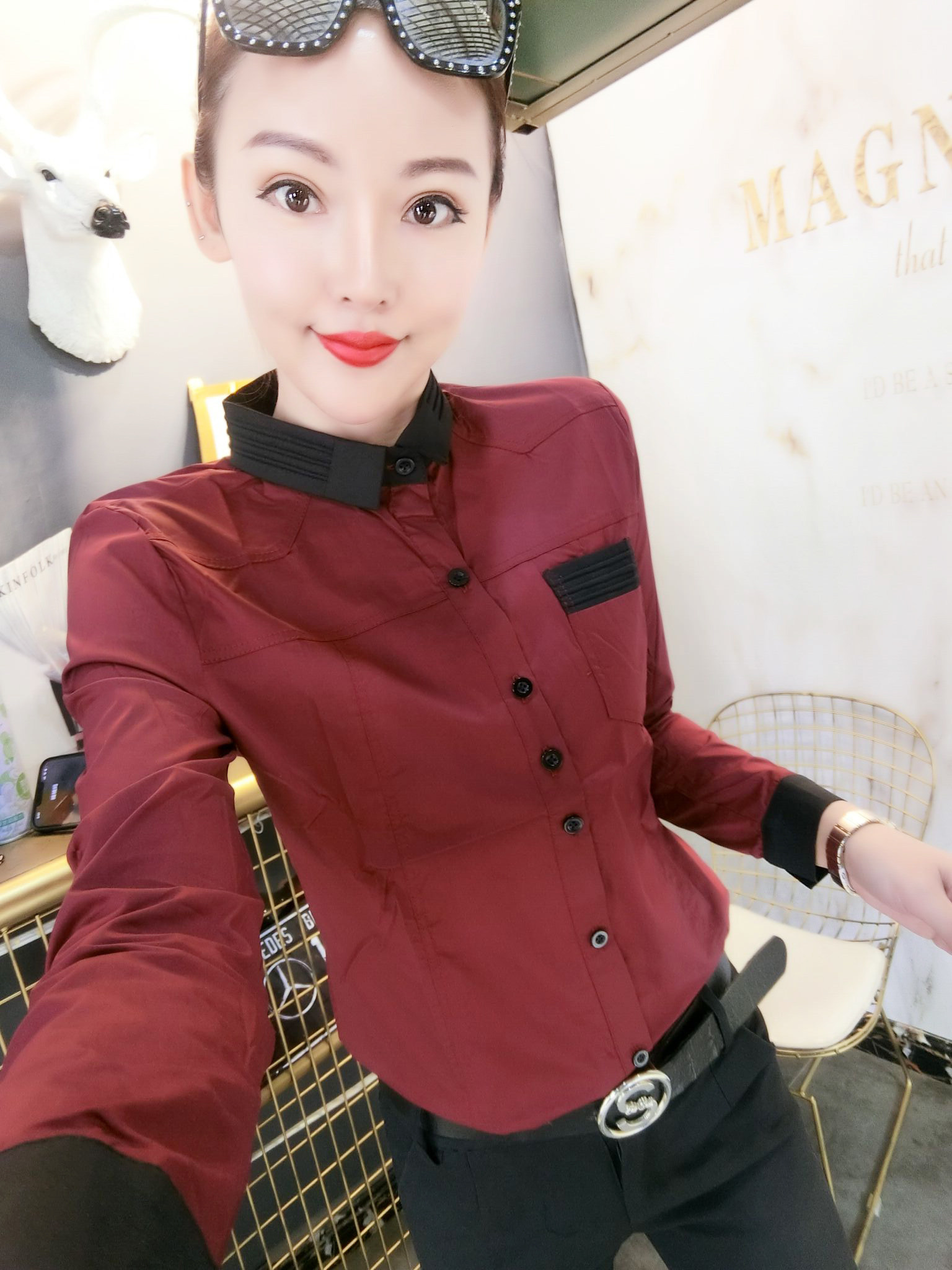 欧货气质衬衫女长袖韩版显瘦春秋2026新款职业OL衬衣拼色打底衫潮