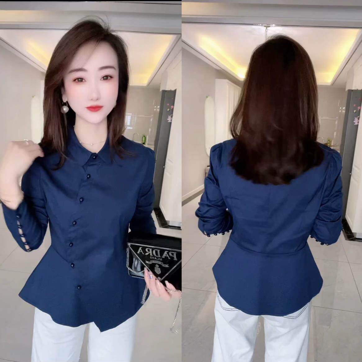 不规则加绒衬衫女春秋2026新款职业OL收腰衬衣百搭显瘦上衣打底衫
