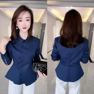 职业OL收腰衬衣百搭显瘦上衣打底衫 女春秋2026新款 不规则加绒衬衫