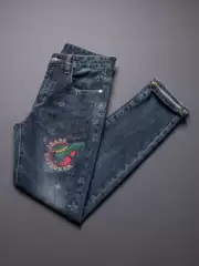 Autumn New High-End Embroidered Jeans for Men, Trendy European Style Slim-Fit Skinny Pants, 2026 Autumn and Winter Stretch Long Pants