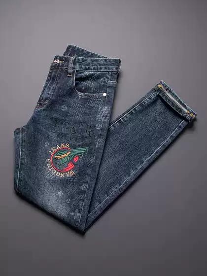 Autumn New High-End Embroidered Jeans for Men, Trendy European Style Slim-Fit Skinny Pants, 2026 Autumn and Winter Stretch Long Pants
