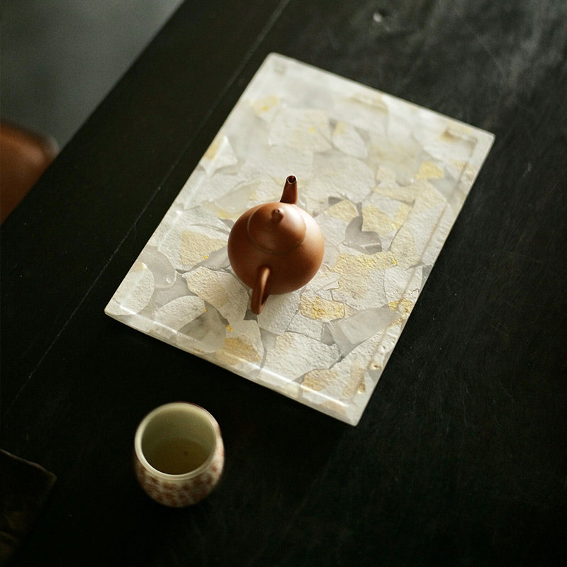 太初莲花堂 王沁玻璃白纯平板壶承高端金箔手工功夫茶具茶承茶盘