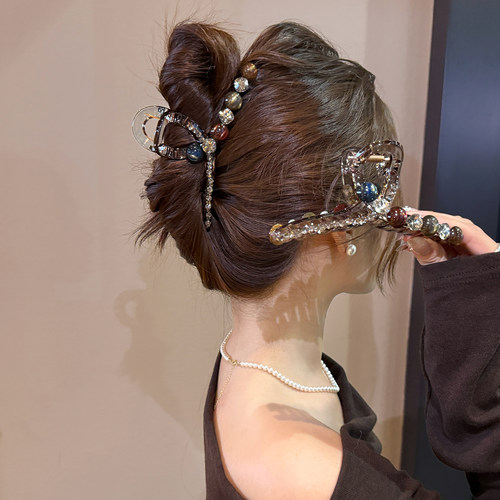 高级感亚克力水钻珍珠抓夹大号发夹后脑勺时尚盘发鲨鱼夹发抓发饰