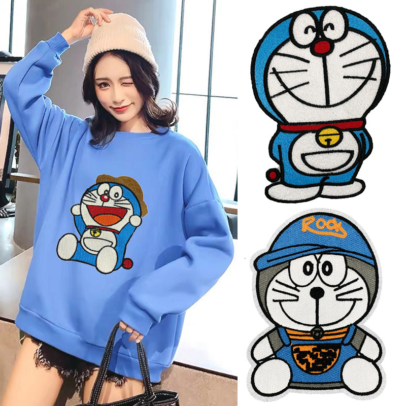 大号补丁贴叮当猫卡通哆啦a梦图案刺绣布贴毛衣羽绒服破洞装饰贴