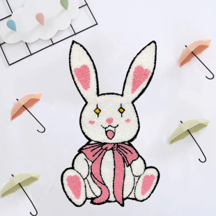 大号粉色兔子补丁贴卡通刺绣布贴装 饰修补衣服外套羽绒服破洞补丁