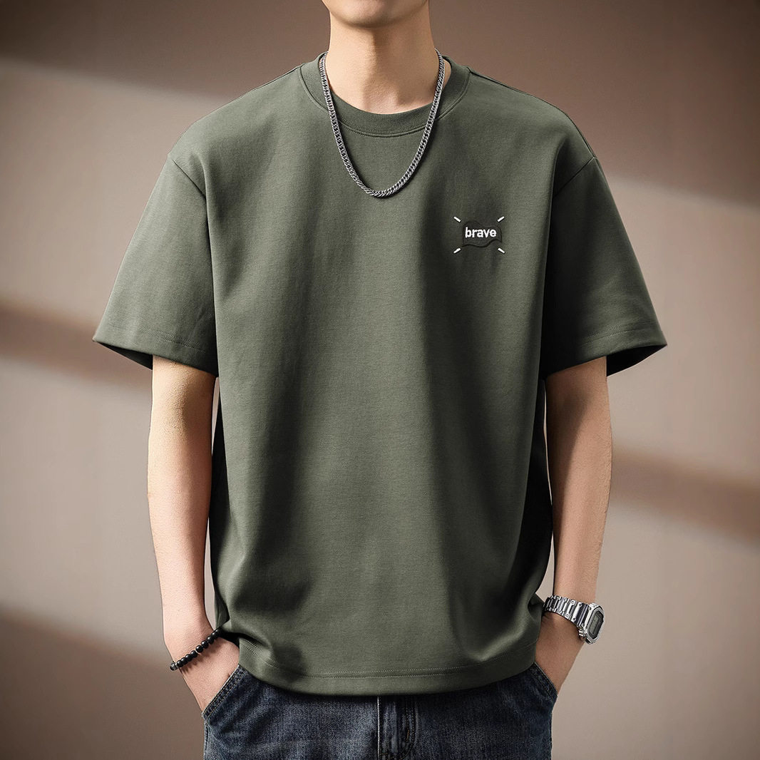 高端240g重磅刺绣短袖T恤男2026夏季新款宽松大码休闲体恤上衣男