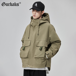 GURBAKS2025春秋新款机能工装夹克男宽松户外青少年防风冲锋外套
