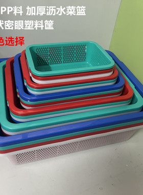肥猫长方形塑料筛洗菜胶筛菜果蓝加厚筲烤串收纳筐米筛冷库超市蓝