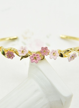 法国手工珐琅 粉黛茉莉系列 粉色茉莉花 手镯