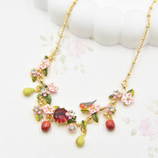 法国手工珐琅 果色物语系列 知更鸟 梨子 渐变红苹果 项链