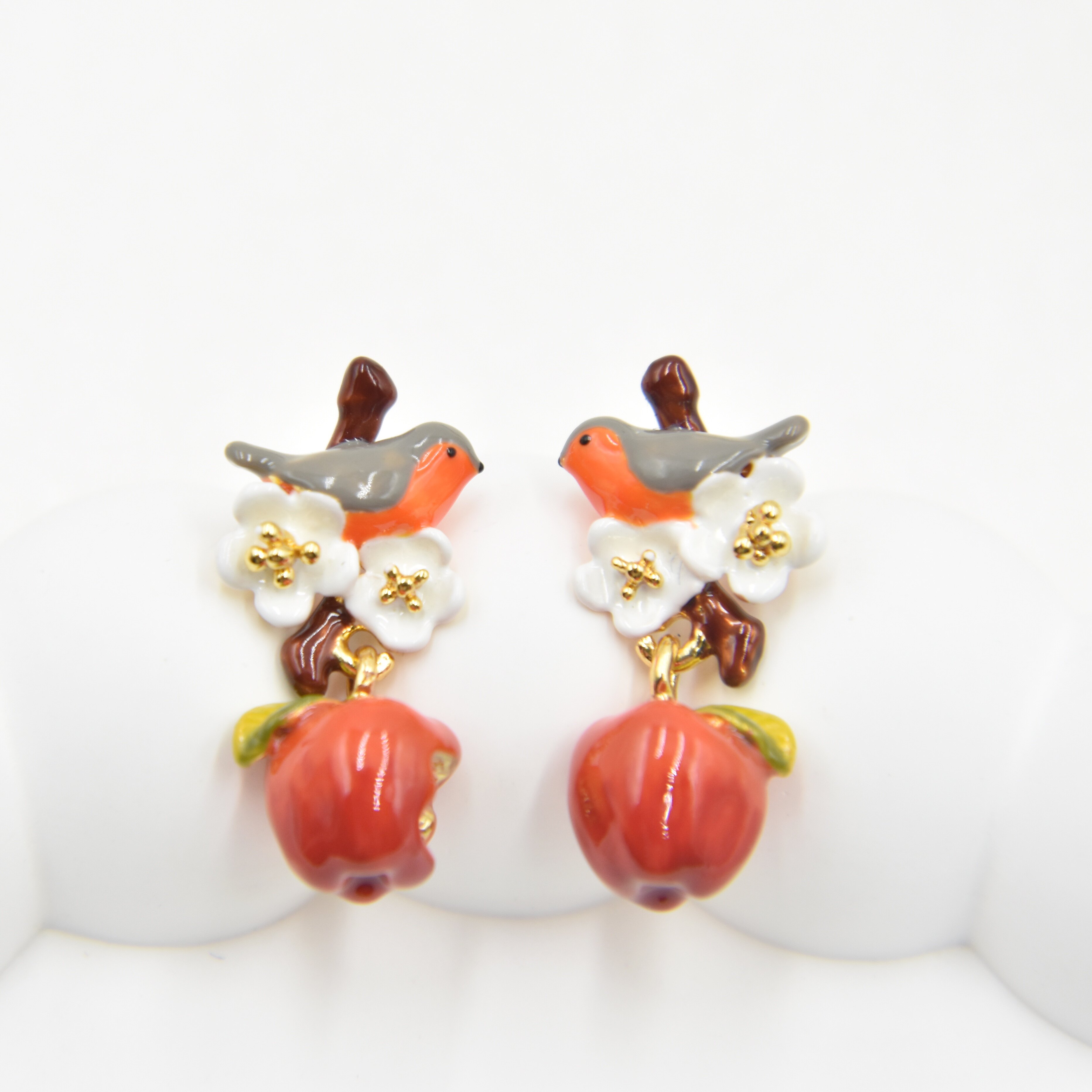 法国手工珐琅 果色物语系列 知更鸟 渐变红苹果 耳钉 耳环 耳夹,饰品/流行首饰/时尚饰品新,耳环,淘宝优惠券,粉丝福利购,淘宝优惠卷
