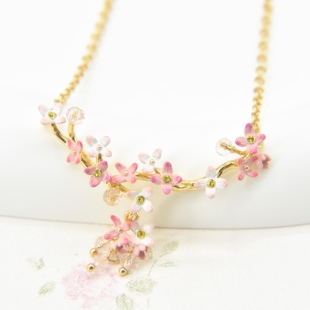 法国手工珐琅 繁花系列 优雅粉色紫色丁香花项链