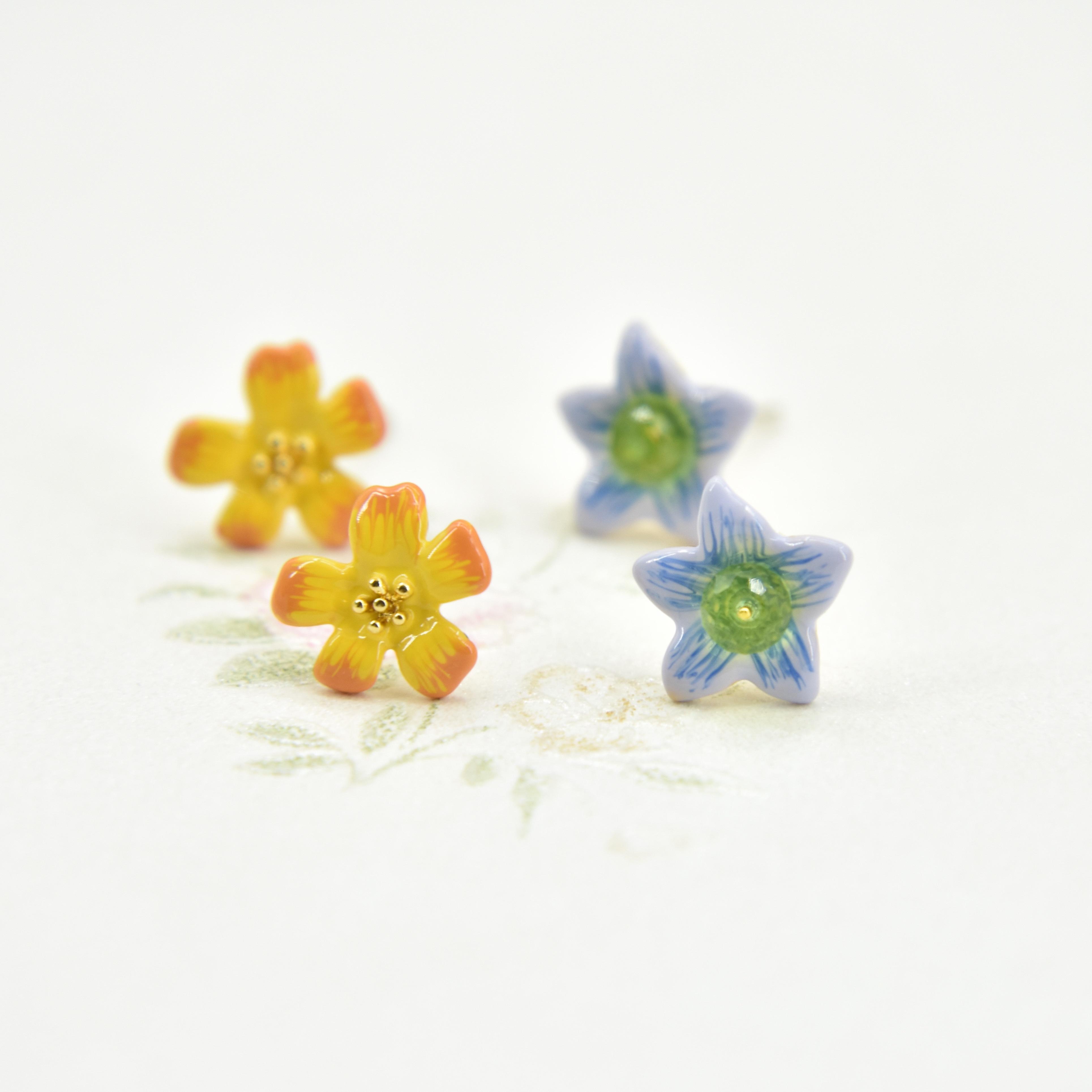 蓝色茉莉花迷你简约花朵耳钉