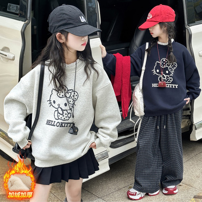 女童加绒加厚卫衣秋冬装