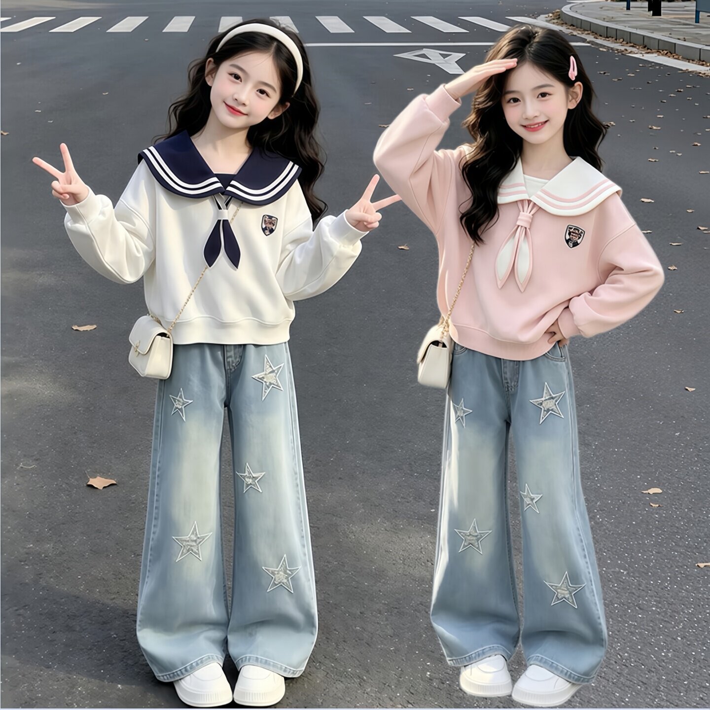 女童秋季套装2026新款儿童学院风卫衣大童女孩休闲阔腿裤两件套