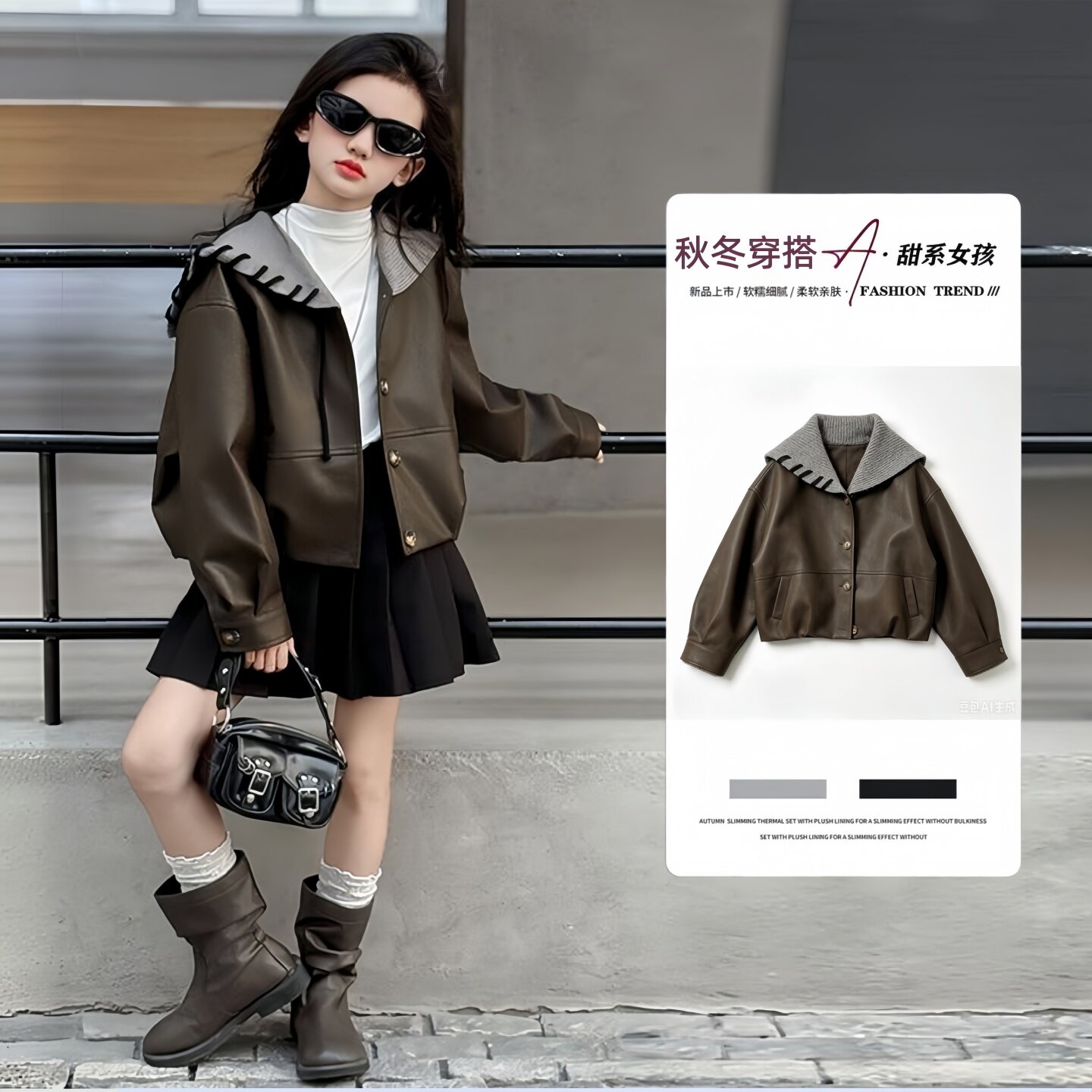 女童皮衣外套秋装2026新款儿童女孩秋季机车服中大童休闲PU皮夹克