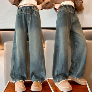 春装 女孩宽松休闲直筒长裤 韩版 2026新款 子潮 儿童阔腿裤 女童牛仔裤