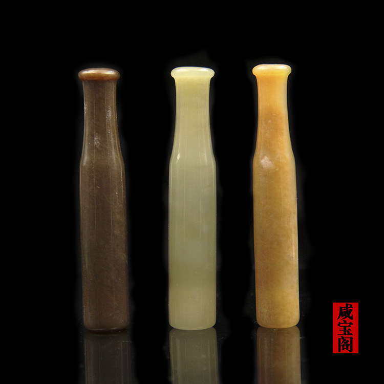 咸宝阁 旱烟袋配件和田玉青玉糖料烟嘴老式烟斗烟具精品推荐款