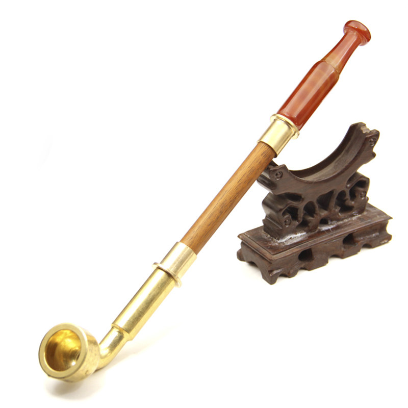 咸宝阁 中式旱烟袋红玛瑙嘴檀木杆黄铜大锅中款