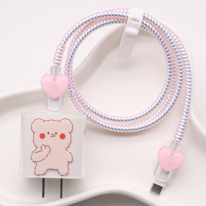 适用15pro苹果14数据线保护套iphone13max快充电器透气软壳ipad熊