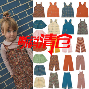 【亏本清仓】MP秋冬款女童复古风碎花背带裙花边领打底衫长裤套装