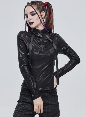 ╋魔叹╋DEVIL FASHION朋克PUNK摇滚ROCK立领绑带女长袖T恤 TT179