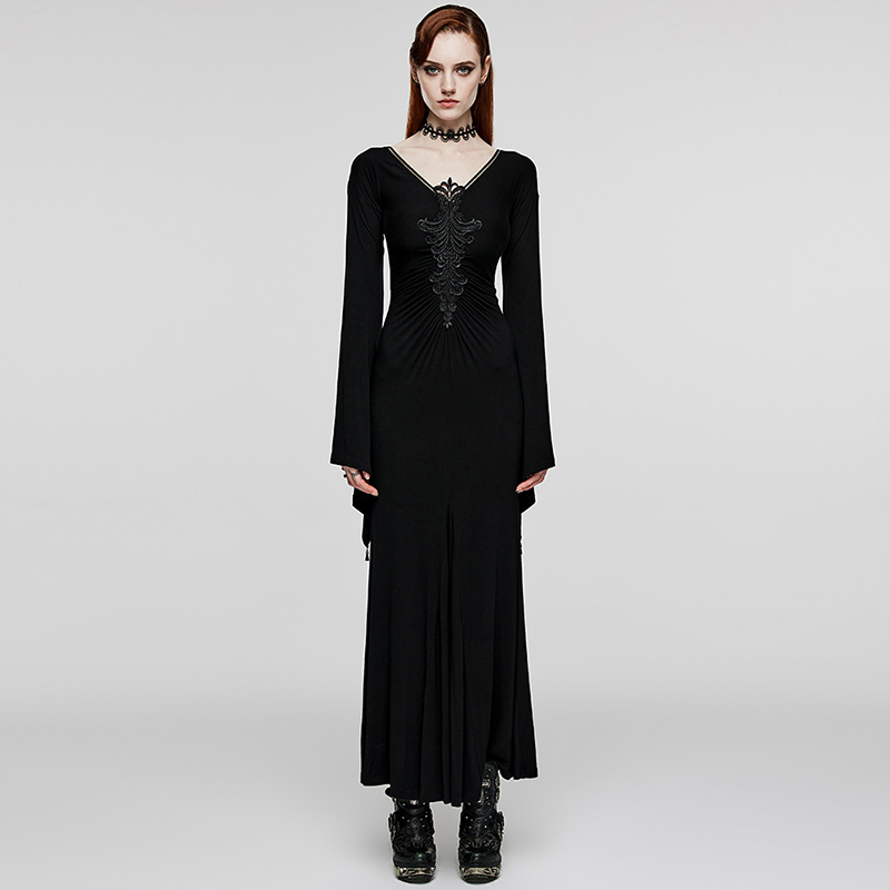 华丽哥特复古莫代尔长袖连衣长裙