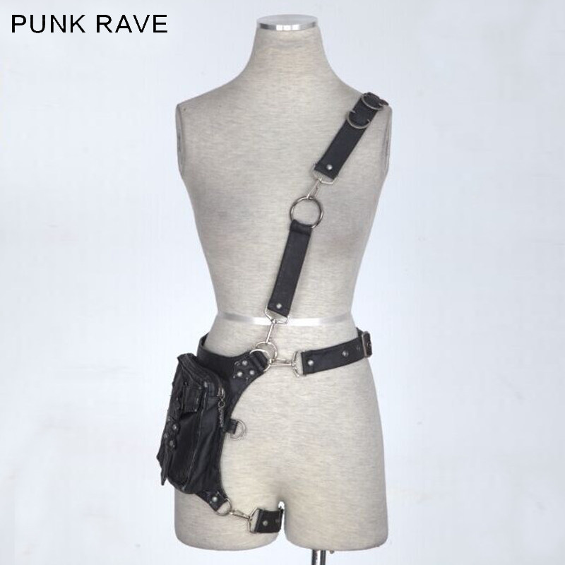╋魔叹╋ PUNK RAVE赛博蒸汽朋克Steam多用法男女机车腰挎包 S161