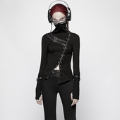 ╋魔叹╋ WT543 T恤女 PUNK RAVE蒸汽朋克STEAM哥特GOTHIC立领长袖