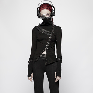 ╋魔叹╋ PUNK RAVE蒸汽朋克STEAM哥特GOTHIC立领长袖T恤女 WT543