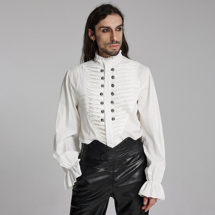 ╋魔叹╋ PUNKRAVE哥特GOTHIC贵族学院礼服压褶男长袖衬衣 WY1684