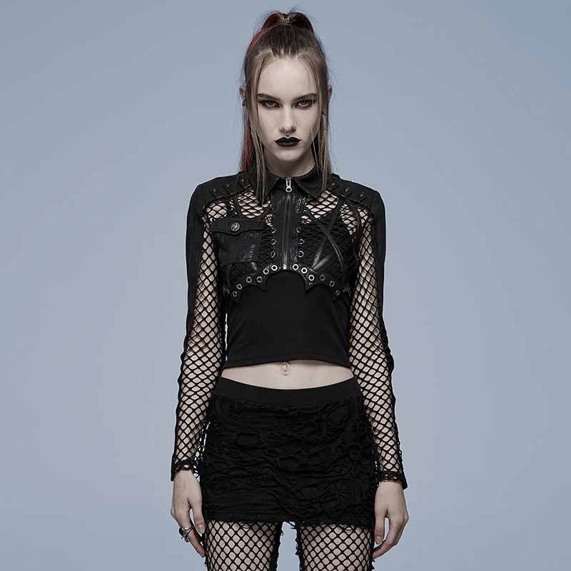 PUNKRAVE赛博蒸汽朋克超短网外套