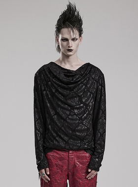 ╋魔叹╋ PUNKRAVE哥特复古印花图案GOTHIC堆堆领长袖男T恤 WT827