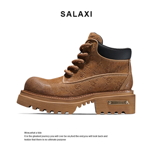 Salaxi/莎莱茜复古厚底增高大黄靴男款经典百搭时尚英伦马丁靴