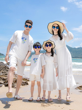 2023夏装新款亲子装一家三口海边度假母女装沙滩裙白色仙女裙长裙