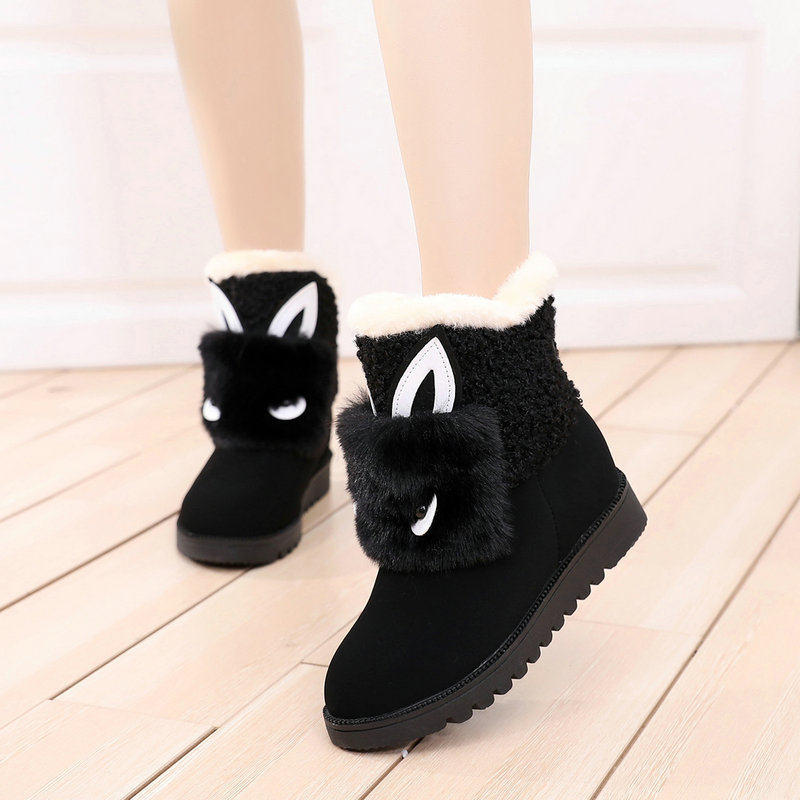 2021冬季中大童加绒加厚毛毛短靴女保暖棉鞋平底防滑学生雪地靴女雪地