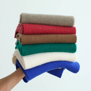 秋冬新款温暖舒适羊绒浓翠绿色男羊毛围巾针织抽条双股加厚小围脖