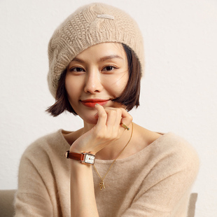 羊绒针织加厚贝雷帽女时尚百搭软顶保暖大头围针织羊毛韩版男女帽