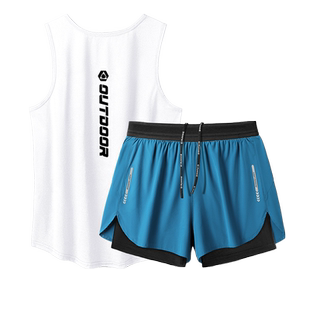 运动套装男夏季速干冰丝跑步马拉松训练背心短裤可放手机健身装备