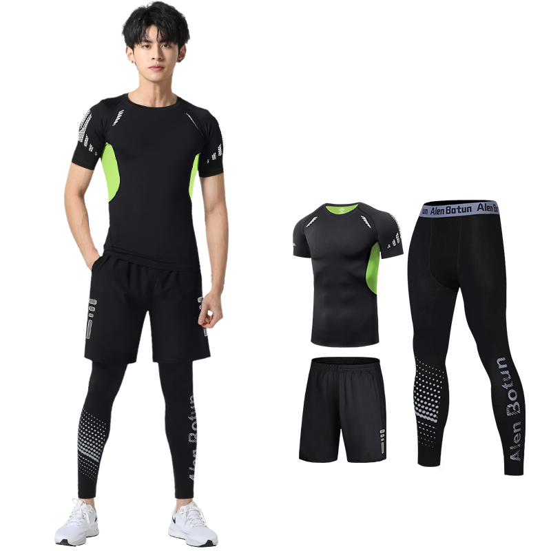 跑步运动套装男秋季速干紧身健身衣服体育专用田径篮球训练服装备