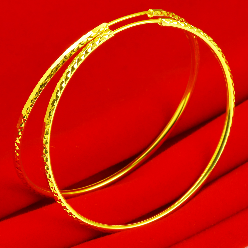 黄金耳环男女款大耳圈满天星AU750金耳饰9999足金色真金首饰