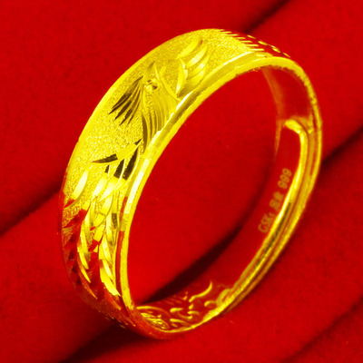黄金戒指女款凤戒复古素金食指环实心结婚首饰龙凤对戒送老婆