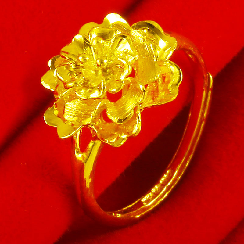 黄金戒指9999足金女款纯金食指环结婚首饰牡丹花朵真金送妈妈
