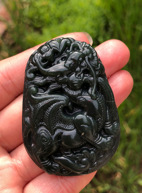 天然和田玉飞天火麒麟吊坠转运护身青玉麒麟报喜项链送证书