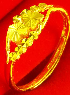 黄金戒指9999足金女款心形心心相守纯金子结婚首饰送老婆礼物