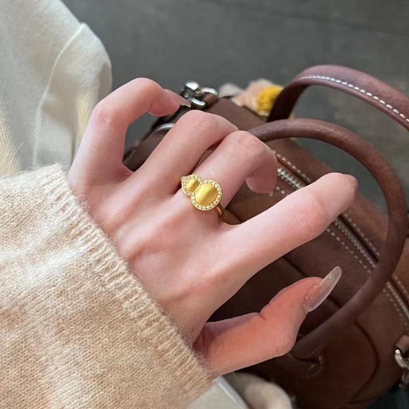黄金葫芦戒指女款999足金镶嵌点钻福禄纯金指环食指戒送女友礼物