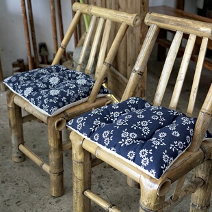 古典中式蓝花布棉麻茶馆餐馆围炉煮茶民宿竹凳竹椅子椅垫坐垫加厚