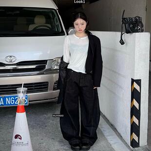 Muhindo原浆丹宁黑弯刀阔腿休闲宽松牛仔baggy长裤 男女