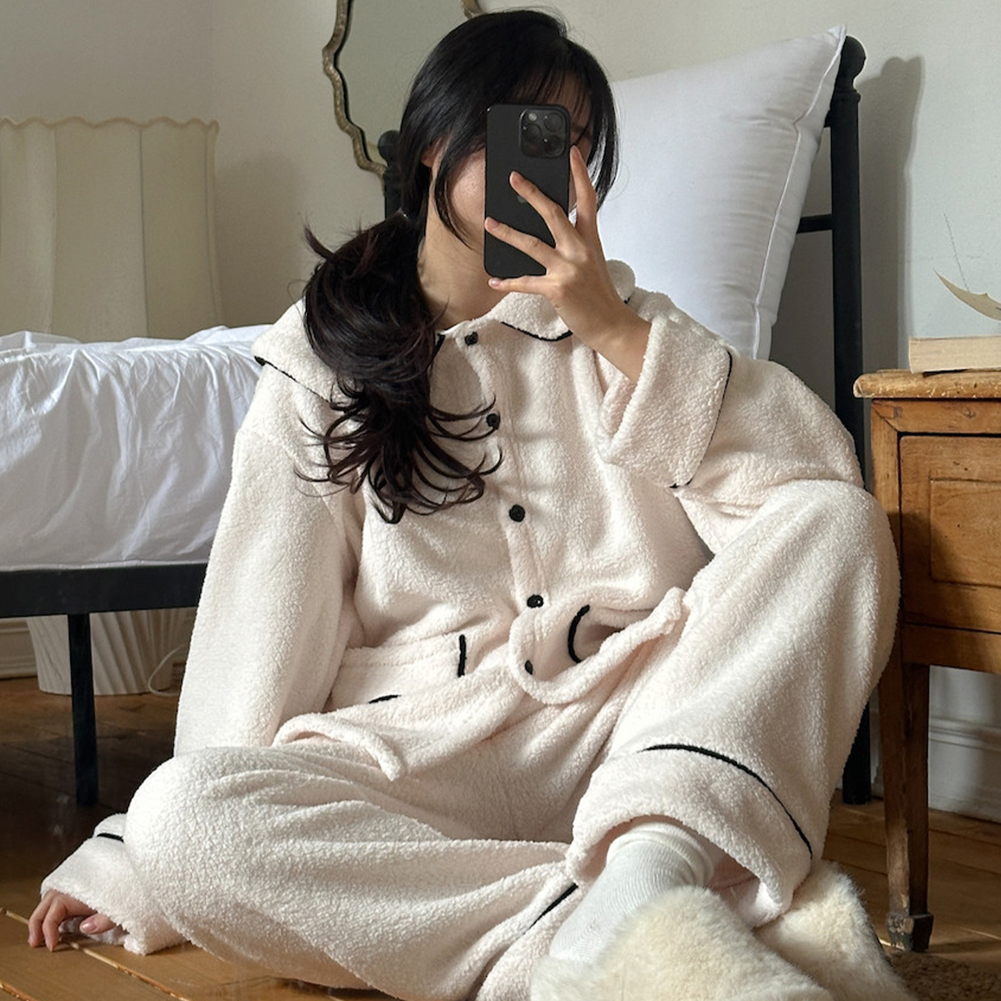 睡衣女秋冬季新款简约ins纯色小香风珊瑚绒加厚可出门家居服套装