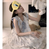 梭织纯棉可爱日韩可外穿家居服 小飞袖 自带胸垫睡裙睡衣女夏季 新款